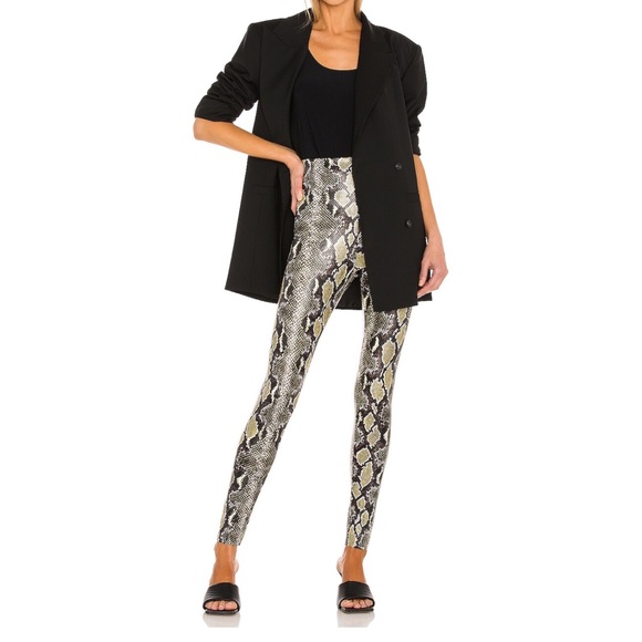 Commando Faux Leather Snakeskin Leggings in Color Olive Snake - Picture 3 of 5